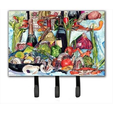 Carolines Treasures 6 x 9 in. Wine Crab Shrimp and oysters Leash or Key Holder 8915TH68